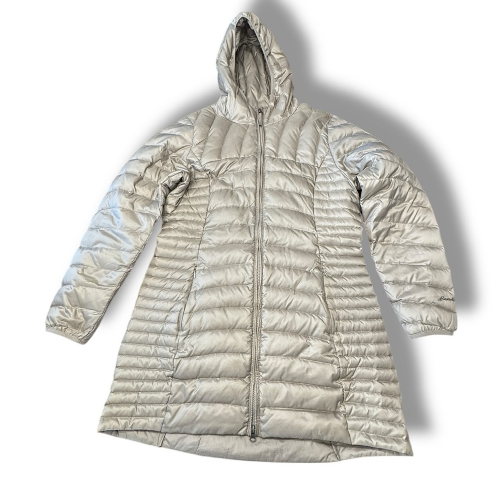 Eddie Bauer Champagne 80% Down Puffer Coat Preppy Quilted Winter Women’s Sz L